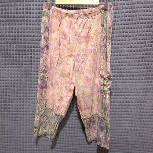 LA Blend Fairy Beaded Harem Pant M-Lg Handmade Batik Pink Green Boho Renaissance